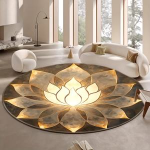TEMU 1개 라운드 플란넬 명상 요가 매트, 연꽃 프린트 (브라운, 골드 등), 실내 방 입구 거실 장식 카펫, 명상 게임 좌석 매트, 야외 휴대용 휴식 패드, 라운드 프린트 러그
