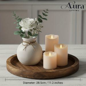 TEMU 두꺼운 빈티지 우드 트레이 - 주방용 헤비듀티 라운드 서빙 플레이트, 러스틱 팜하우스 장식, 우드 그레인, 캔들 & 다이닝용, 11.2인치 & 7.9인치, 우드 테이블 센터피스