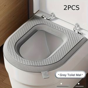 TEMU 회색 방수 변기 시트 쿠션 - 사계절 사용 가능한 세탁 가능한 EVA 시트 커버, 내장 핸들, 두꺼운 접착식 홈용, 부드럽고 단단한 디자인, 방수 변기 시트 쿠션, 방수 변기 시트 쿠션, 방수 변기 시트 쿠션|변기커버