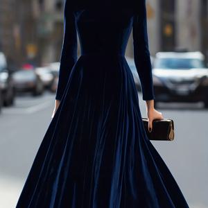 TEMU 여성용 우아한 네이비 블루 벨벳 드레스, 긴 소매 슬림핏 맥시 드레스, 가을/겨울 눈 내리는 날씨에 딱 맞는 따뜻하고 세련된 다양한 행사용 (데이트, 파티, 저녁 식사)