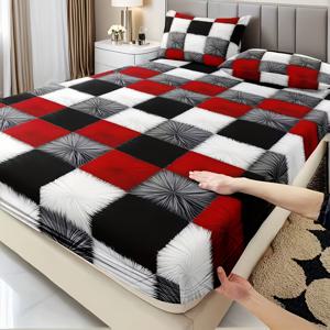 TEMU 침대 시트 세트 (1개 침대 커버 + 2개 베갯잇), 편안함과 미적 감각을 결합한 기하학적 디자인 특징. 모던 스타일에 적합하며, 학생 기숙사, 다양한 침실 크기, 호텔에 이상적입니다. 모든 계절에 사용 가능합니다.