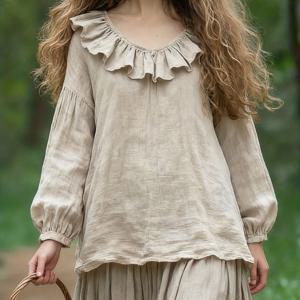 TEMU 여성용 빈티지 스타일 루즈 블라우스, 러플 칼라 및 랜턴 소매