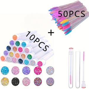 TEMU 재사용 가능한 먼지 방지 튜브에 담긴 60개의 반짝이는 속눈썹 브러쉬와 마스카라 막대 세트. 속눈썹 연장 및 눈썹 관리에 이상적입니다. 크리스마스, 발렌타인데이, 추수감사절 선물로 필수적인 메이크업 액세서리!