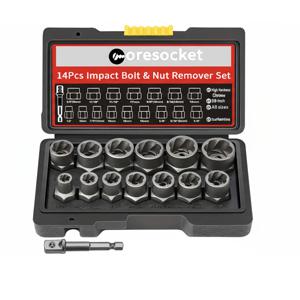 TEMU 1세트 고강도 볼트 및 너트 추출기 소켓 렌치 세트 - 안티테프트 스크류 제거 기능 포함, 둥글거나 녹슨 볼트/너트용, 자동차 수리, 홈 워크숍, 전문가용 볼트 풀러 & 너트 리무버