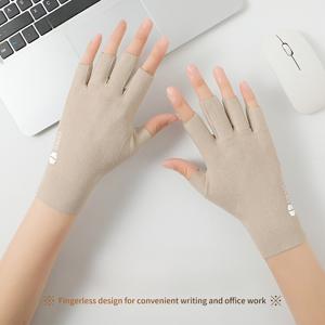 TEMU 성명 여성용 반장갑 1쌍, 가을/겨울 2025 신상 방한용 다섯 손가락 반절단 노출형 학생용 필기용 보온 장갑, 크리스마스 선택품