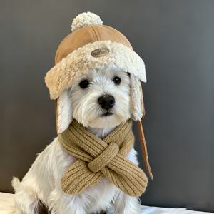 TEMU 2개입 겨울 애완동물 스카프 및 귀 덮개 모자 세트, 가을/겨울 애완동물용, 가을/겨울 고양이용 플러시 모자, 부드럽고 편안한 강아지 스카프, 중간~대형견에게 적합, 크리스마스 선물, 새해 선물