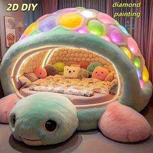 TEMU 1 세트 2D 거북이 침대 패턴 디자인, 성인 초보자에게 적합, 아크릴 풀 라운드 인레이 그림, 풀 2D 동물 귀여운 애완 동물 테마, 아트 스튜디오, 홈 벽화, 벽 장식