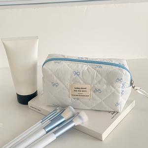 TEMU 여성용 대형 리본 화장품 & 세면용품 정리 가방 - 가벼운 메이크업 파우치 지퍼 포함, 부드러운 코팅 원단 (여행 및 일상 사용에 적합) - 휴대용 핸드백, 메이크업 보관용|파우치