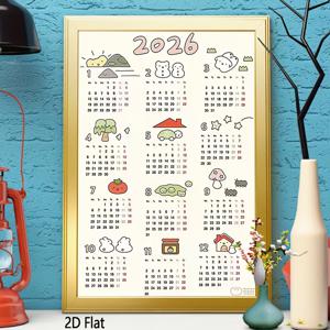 TEMU 1개 귀여운 만화 2026년 달력 캔버스 포스터 | 프레임리스, 아늑한 침실, 심플한 거실, 힐링 서재, 스타일리시한 카페에 이상적 | 아트 데코, 모던, 레트로 스타일, 캔버스 잉크, 벽걸이 장식