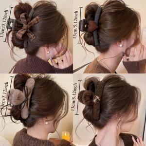 TEMU 여성용 대형 리본 상어 클립 헤어 액세서리 4개 세트 - 우아한 레트로 헤어핀, 강력한 고정력, 미끄럼 방지, 데일리, 웨딩, 파티, 발렌타인데이 사용 가능 - 4개 세트 (클립 4개)|머리핀