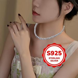 TEMU 우아한 스털링 실버 비즈 목걸이, 저자극성 액세서리를 사랑하는 여성을 위한 완벽한 선택 – 일상 의상과 신발에 어울리는 다재다능한 아이템|은목걸이|비즈목걸이