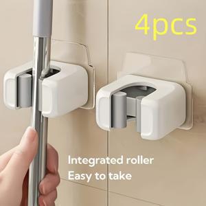 TEMU 4개 세트 벽걸이 걸레 & 빗자루 홀더 - 헤비듀티 공간절약형 수직 보관, 걸레 클립 & 빗자루 후크 포함, 드릴/나사 없이 설치 가능, 홈, 주방, 욕실용 - 모던 플라스틱 청소용 (4개), 후크