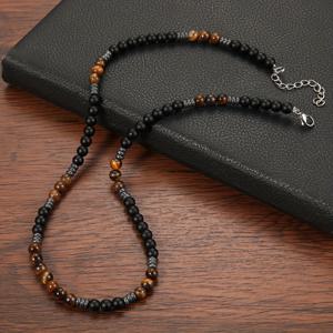 TEMU 남녀 공용 천연석 라운드 비드 타이거 아이 목걸이, 여성용 쇼커