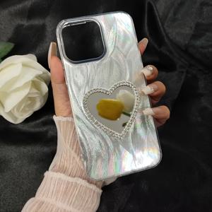 TEMU 하트 미러 모바일 폰 케이스, 깃털 PC+TPU 보호 커버, 애플 15/14/13/12/11/7/8/X/XS/XR 플러스 프로 맥스용