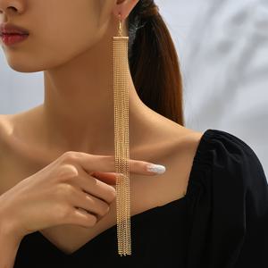 TEMU 스타일리시하고 우아한 멀티 레이어드 빈 체인 롱 타슬 귀걸이 1 쌍