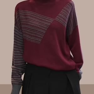 TEMU 여성용 트렌디하고 스타일리시한 하이넥 스웨터, 따뜻하고 패셔너블하며 가을, 겨울에 적합하며 리버스 디자인으로 특징됩니다.