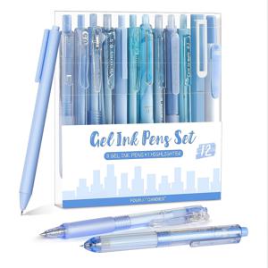 TEMU 네 개의 과자 12팩 파스텔 젤 잉크 펜 세트, 11 팩 블랙 잉크 펜과 1 팩 하이라이터가 있는 쓰기용, 사무실, 학교 용품, 돌아오기 위한 0.5mm 미세한 포인트 귀여운 노트 쓰기용 펜 세트