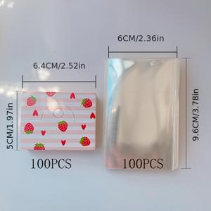 TEMU 딸기 패턴 주얼리 포장 세트, 100개 봉투와 100개 카드, 투명 주얼리 디스플레이 봉투, 팔찌, 키체인, 귀걸이, 헤어 액세서리, 소형 주얼리 공예 포장 키트, 주얼리 제작 디스플레이 및 포장 용품, 비즈 및 주얼리 제작