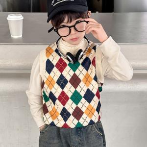 TEMU 남아용 니트 조끼 스웨터 아동복, 신상 가을/겨울 스타일, 남아용 베이비 가디건, 가을/겨울용 어린이 스웨터