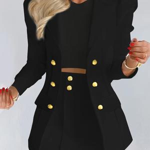 TEMU 여성 패션 템퍼먼트 솔리드 컬러 슬림핏 숏 스커트와 버블 슬리브 슈트 세트, 투피스 세트