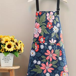 TEMU 1개 패션 그린 플로랄 빅 플라워 프린트 패턴 주방 패브릭 앞치마, 포켓 포함, 조절 가능한 끈 실용 앞치마, 셰프 앞치마, 주방 베이킹; 야외; BBQ; 그림; 가드닝; 파티; 요리에 완벽