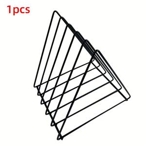TEMU 메탈 삼각 수납 선반 1개, 5칸 비닐 레코드 홀더, 클래식 블랙 앤 화이트 디자인, 가정 또는 기숙사 사용에 적합 - 간편한 데스크탑 파일 정리함