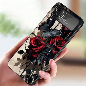 TEMU 휴대폰 케이스: 삼성 갤럭시 Z 플립4 Z 플립6 Z 플립5 Z 플립3 Z 플립 7 6 5 4 3 Z 플립7 FE용 하드 백 커버 휴대폰 케이스, 섬세한 장미 나비 아트