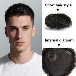 TEMU 남성용 투명 헤어 토퍼, 짧은 직모 합성 섬유, 자연스러운 외관, 탈모 및 대머리 커버용, 열에 강한 투명 가발, 합성 섬유, 대머리 커버, 더 자연스러운 룩을 위한 바늘 통과 공정