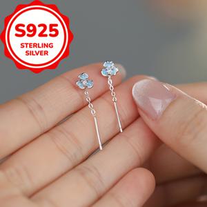 TEMU 925 실버 블루 프레쉬 아이리스 꽃 귀걸이 여성용, 부드럽고 패셔너블한 디자인, 합성 지르코니아 태슬 장식 (상자 미포함)|탄생석