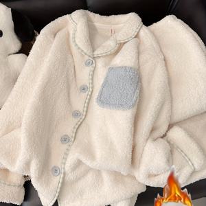 TEMU 여성용 코랄 플리스 가을/겨울 파자마, 긴소매 및 바지, 따뜻한 두꺼운 재질, 간편한 투피스 홈웨어 세트|잠옷|냉장고바지|파자마