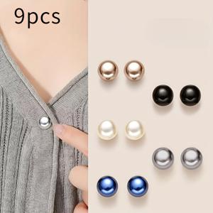 TEMU 9개 진주 같은 플라스틱 조절 가능 버튼 - 무봉제 스냅온 플랫 헤드 버클, 광택 있는 구형 흰색/베이지/검정/파란색 장식용 재봉 버튼, 여성용 가디건, 드레스, 재킷, 셔츠 - 내구성 강함 & 사용 간편