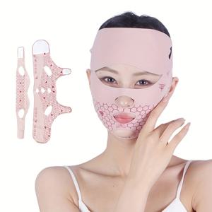 TEMU 조절 가능한 V형 얼굴 리프팅 밴드 - 이중 턱 & 턱선 셰이핑 기기, 통기성 재사용 가능 얼굴 슬리머, 일상 사용, 목, 턱선 컨투어링 (수술 없음)