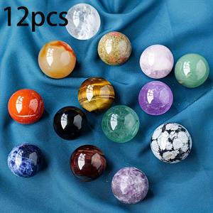 TEMU 천연 보석으로 제작된 볼 스톤 12개 세트. 차크라 요가, 광물 표본, 홈 , 크리스마스 어드벤트 캘린더 및 수제 주얼리 제작에 적합합니다.