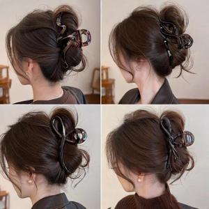 TEMU 여성을 위한 품질의 웨이브 헤어 클립 4개 세트, 뒷머리 디자인의 대형 상어 클립, 일상 외출, 파티 및 소셜 이벤트에 적합