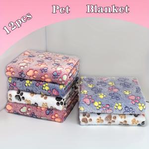 TEMU 12개입 워셔블 혼합 색상 플란넬 애완 동물 담요, 겨울철 따뜻함 필수품, 소형, 중형, 대형견에게 적합 - 고양이 및 강아지 침대, 충전 매트 선물용