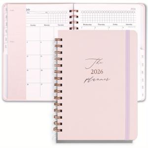 TEMU 2026 플래너 - 주간 및 월간 플래너, 스프링 제본, 2026년 1월~12월, 월별 색인 및 내부 포켓이 있는 하드커버 액자형 액자, 우아하고 학술 스타일, 사무실, 가정 및 학교 사용에 적합