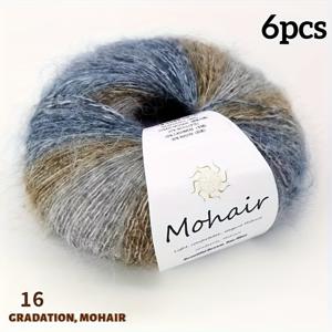 TEMU 25색상, 6볼 세트 150g, 그라데이션 모헤어 실, 다양한 색상 옵션, 스웨터, 숄, 스카프, 핸드메이드 볼 뜨개질용|스카프|뜨개실