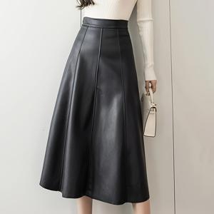 TEMU 패셔너블 신상 가을/겨울 하이웨이스트 미디 A라인 스커트, 플레어 헴 디자인으로 엉덩이 커버와 효과 연출