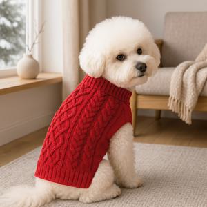 TEMU 레드 강아지 스웨터, 강아지 터틀넥, 클래식 패턴 케이블 니트 애완견 스웨터, 추운 날씨와 휴일 축하용 - 2025 해피 뉴 이어|강아지옷