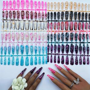 TEMU 10색 혼합 및 매치 긴 T자형 인조 네일, 잉크 대리석 꽃 색상, 다용도 및 긴 발레 네일, 밝은 컬러 그라데이션 세트, 일상 스타일 향상용