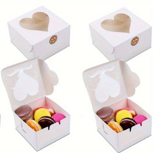 TEMU 6/12pcs 사각형 종이 일회용 클립온 트리트 쿠키 박스, 갈색 크래프트, 하트 모양, 휴일 과자, 컵케이크, 브라우니, 새해 선물, 데이 선물