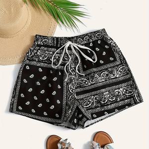 TEMU 드로스트링이 달린 페이즐리 패턴 반바지, 스타일리시하고 다재다능한 휴가룩에 완벽