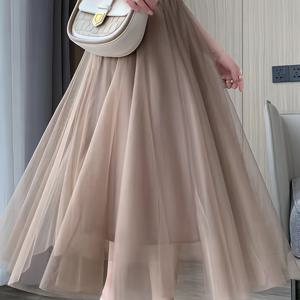 TEMU 탄성 허리 튤 레이어드 스커트, 봄과 여름을 위한 세련된 A라인 튜투 스커트, 여성 의류