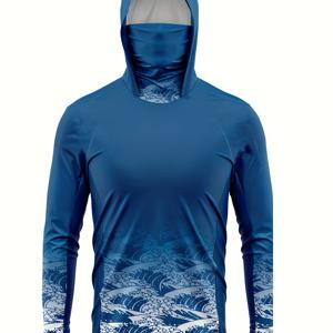 TEMU 남성 자외선 차단 후드 티셔츠 셔츠, 마스크 포함, 퀵 드라이 긴팔 셔츠 하이킹, 낚시, 야외 스포츠용|마스크|자외선차단마스크