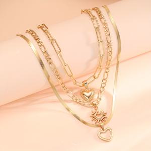 TEMU 여성 휴가 파티, 데이트 선물, 중동의 일상복으로 완벽한 미니멀하고 우아한 구리 하트 속이 빈 뱀 체인 목걸이 세트 (상자 없음)