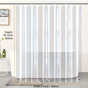 TEMU 투명 샤워 커튼 라이너, 하단에 무게추가 있는 가벼운 디자인, 플라스틱 샤워 커튼 링 포함, 가정, 호텔, 기숙사, 아파트 등에 적합, 가정 및 욕실 장식용