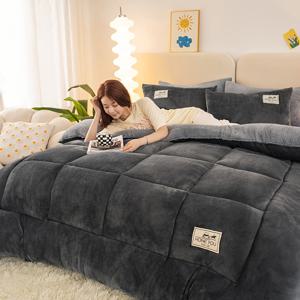 TEMU 1개 현대적인 두꺼운 벨벳 이불, 세탁기 사용 가능, 폴리에스터 충전재와 커버로 사계절 사용 가능, 침대, 소파, 캠핑용 - 침실, 게스트룸, 기숙사, 야외에 적합, 멀티니들 퀼팅 기술로 따뜻한 이불, 폭신하고 가벼우며 따뜻한 정전기 방지 삼중층 두꺼운 가을-겨울 침구|이불|소파|쇼파침대
