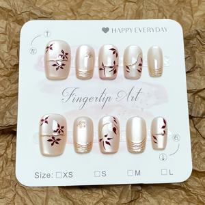 TEMU 10개 세트 프렌치 스타일 숏 발레 프레스온 네일 키트 - 핑크 & 골드 광택, 웨이브 & 단풍잎 디자인 - 젤 글루, 파일, 어플리케이터 스틱 포함 - 파티, 웨딩, 데일리 웨어용 (손/발) - 모든 네일 타입 호환 (S)