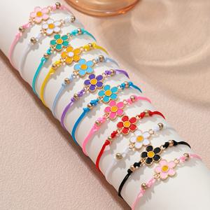 TEMU 12개 귀여운 플라워 참 팔찌 세트 - 컬러풀 비즈 & 브레이드 디자인, 아연 합금, 일상 착용 및 가족 모임에 이상적, 완벽한 휴일 선물