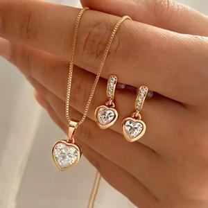 TEMU 데이트, 휴가, 파티에 완벽한 사랑스럽고 우아한 하트 모양 펜던트 귀걸이 세트 (3개)와 목걸이. 크리스마스, 발렌타인데이 선물로 친구, 동급생, 가족, 파트너에게 이상적인 선물입니다.